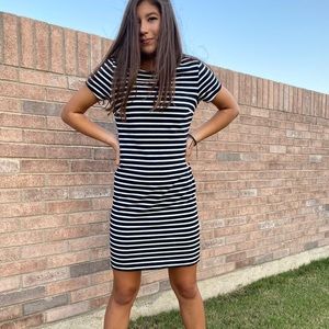 black and white striped dress